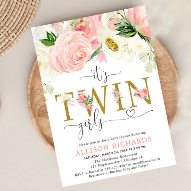 Convite Chá de fraldas para raparigas, cor-de-rosa e doura (Criador carregado)