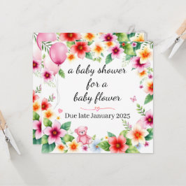 Convite Chá de fraldas para uma menina aquarela floral