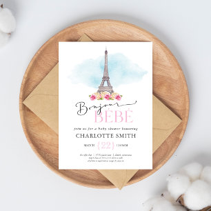 Convite Chá de fraldas Paris Themed Bonjour Bébé