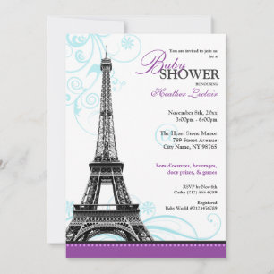 Convite Chá de fraldas parisiense de Torre Eiffel de Mod 