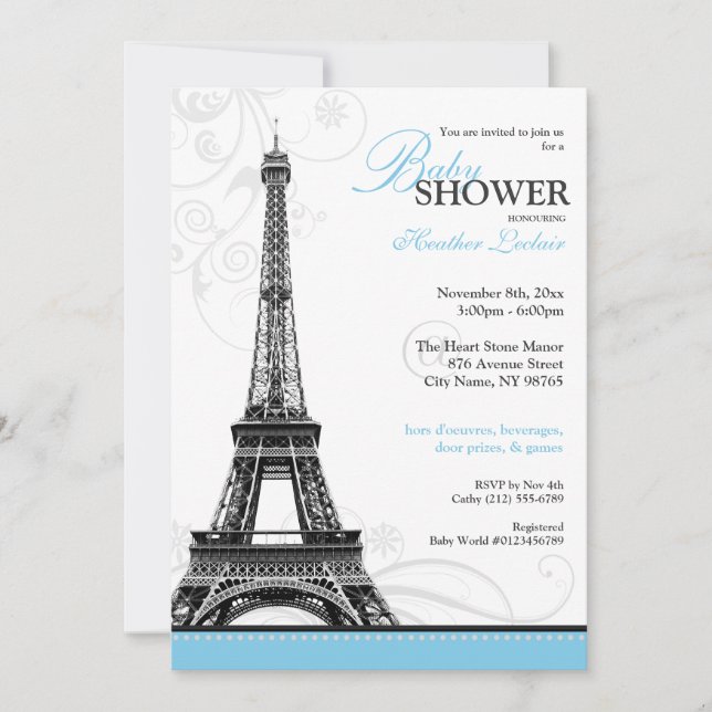 Convite Chá de fraldas parisiense de Torre Eiffel de Mod F (Frente)