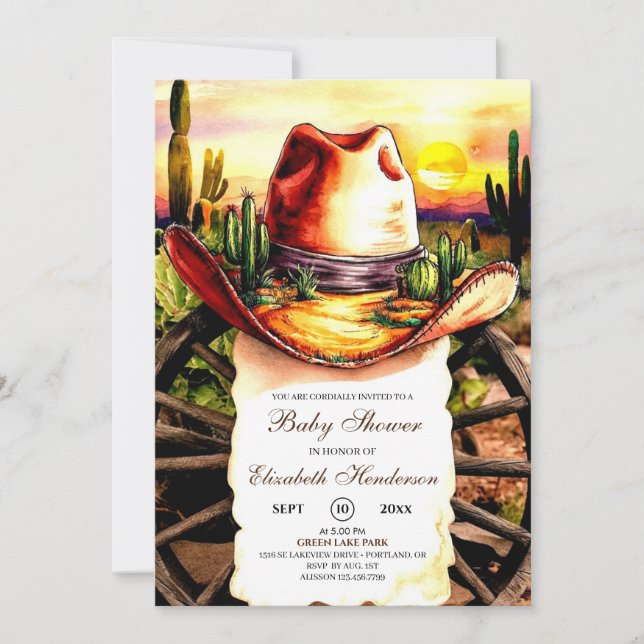 Convite Chá de fraldas Pastel Little Western Cowboy (Frente)