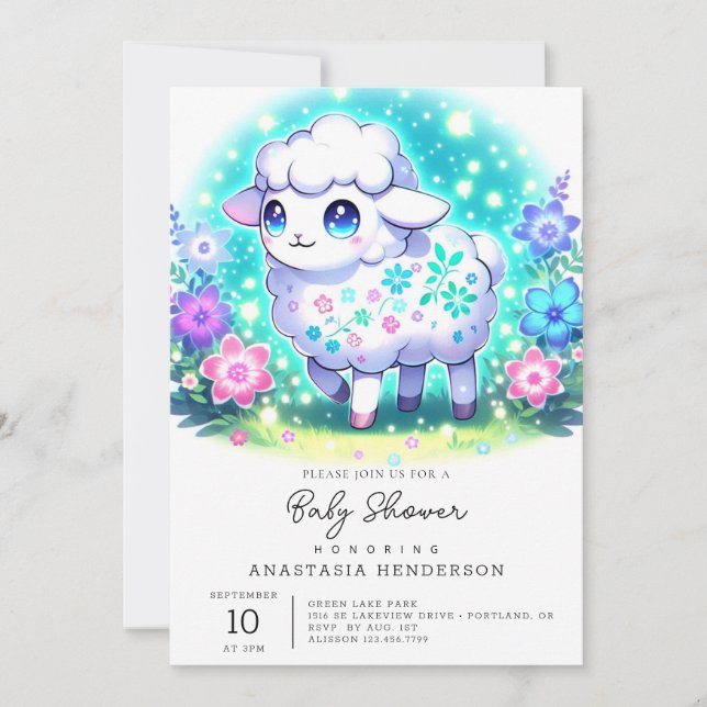 Convite Chá de fraldas Pastel Sheep (Frente)