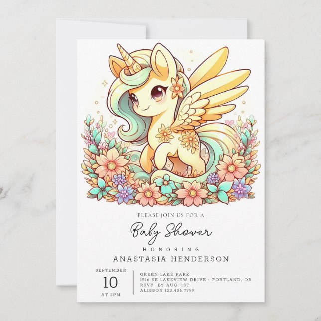 Convite Chá de fraldas Pastel Unicorn (Frente)