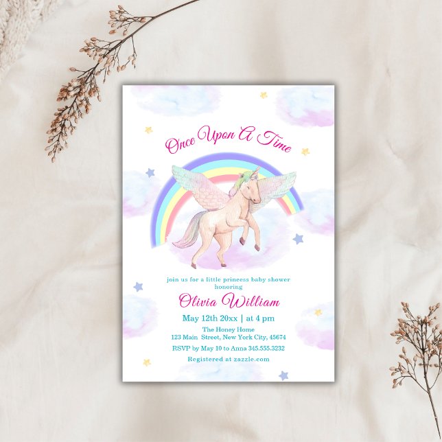 Convite Chá de fraldas Pastel Unicorn Rainbow Fairytale (Pastel Unicorn Rainbow Fairytale Baby Shower Invitation)