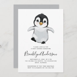 Convite Chá de fraldas Penguin cinza