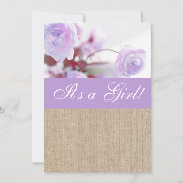 Convite Chá de fraldas Peony Burlap de Lavanda Chique (Frente)
