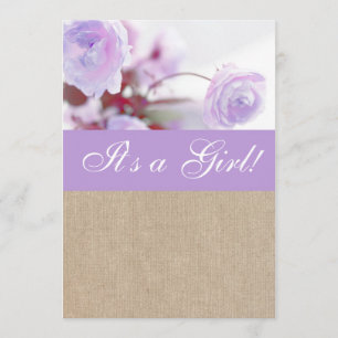 Convite Chá de fraldas Peony Burlap de Lavanda Chique