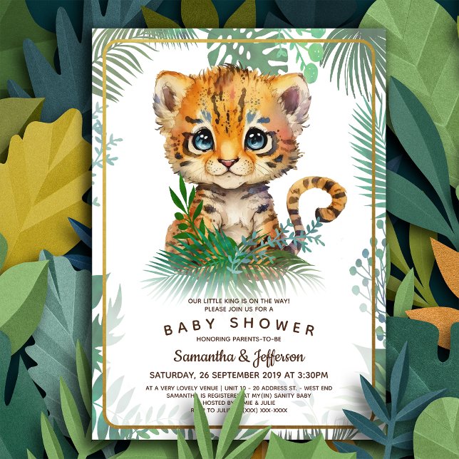 Convite Chá de fraldas Pequeno Tigre (Start your celebration with our “roar-some” very cute tiger baby shower invitation.)