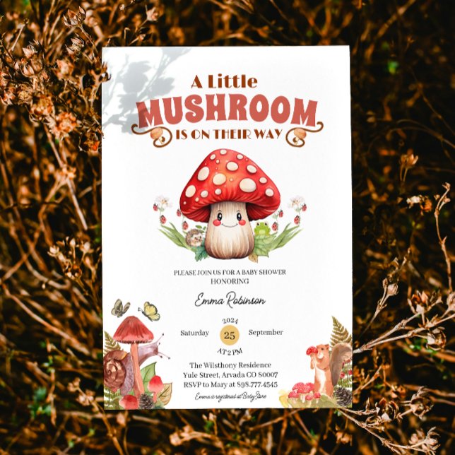 Convite chá de fraldas personalizado da mariposa de borbol (mushroom baby shower baby shower invitations)