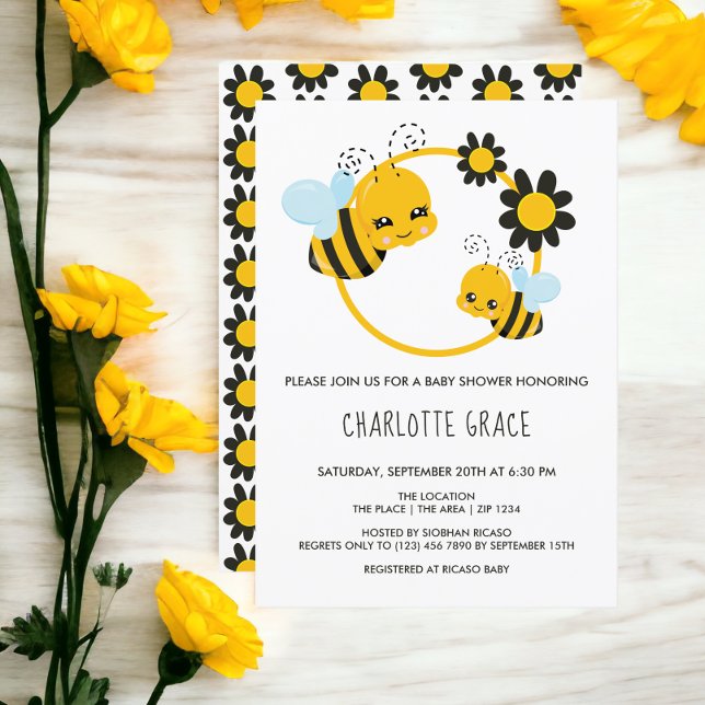 Convite Chá de fraldas Personalizado De Abelhas De Mel Bon (Cute Honey Bee Personalized Baby Shower Invitation from Ricaso)