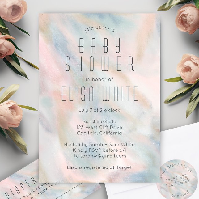 Convite Chá de fraldas PERSONALIZADO de Abstrato de Pastel (Soft Pastel Abstract Elegant Chic CUSTOM BABY SHOWER Invitation Baby Girl Pink
)