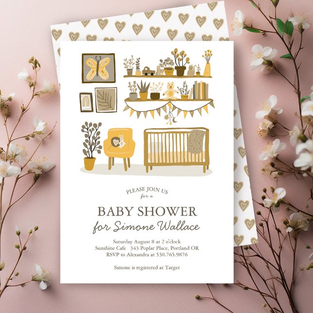 Convite Chá de fraldas PERSONALIZADO de Ilustração do Nurs (Cute Nursery Illustration CUSTOM BABY SHOWER Invitation)