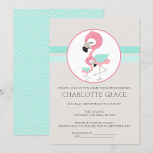 Convite Chá de fraldas Personalizado de Pássaro Flamingo