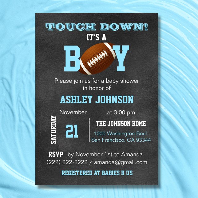 Convite Chá de fraldas Personalizado de Tema de Futebol do (Personalized Chalkboard Football Theme Baby Shower Invitation)