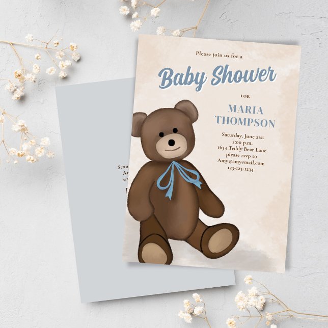 Convite Chá de fraldas Personalizado do Enfermeiro de Vint (Cute Teddy Bear Baby Shower Invitations.)