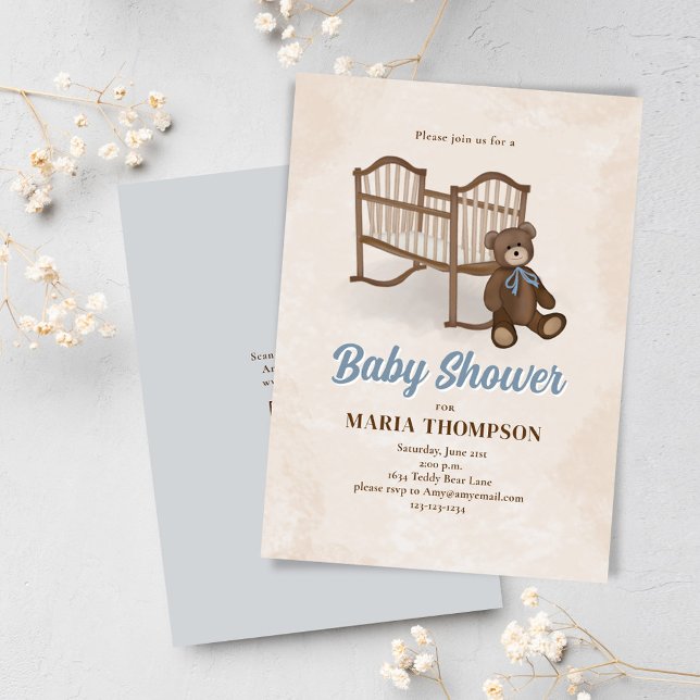 Convite Chá de fraldas Personalizado do Enfermeiro de Vint (Cute teddy bear nursery theme baby shower invitations.)