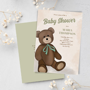 Convite Chá de fraldas Personalizado do Urso de Teddy da V