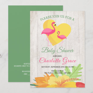 Convite Chá de fraldas Personalizado Flamingo Rosa-Rosa