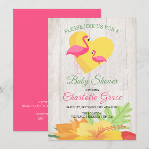 Convite Chá de fraldas Personalizado Flamingo Rosa-Rosa