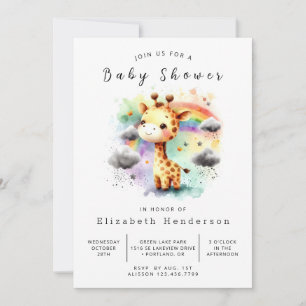 Convite Chá de fraldas Personalizado Graceful Giraffe