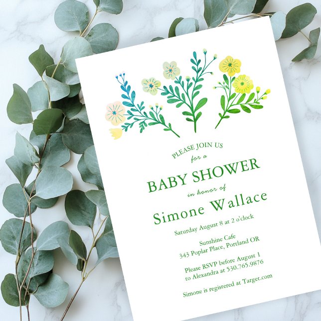 Convite Chá de fraldas PERSONALIZADO Hic do Dacil Florals  (Dainty Florals Elegant Chic CUSTOM BABY SHOWER Invitation
)
