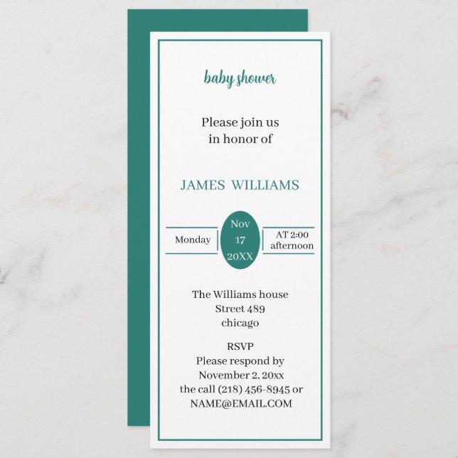 Convite Chá de fraldas Personalizado Verde Simples (Frente/Verso)