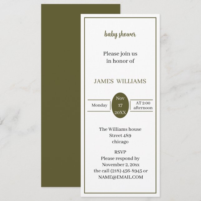 Convite Chá de fraldas Personalizado Verde Simples (Frente/Verso)