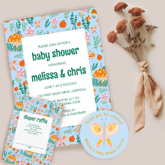 Convite Chá de fraldas PERSONALIZÁVEL Adorável De Cogumelo (Snail Mushroom Cute Adorable CUSTOM BABY SHOWER Invitation
)