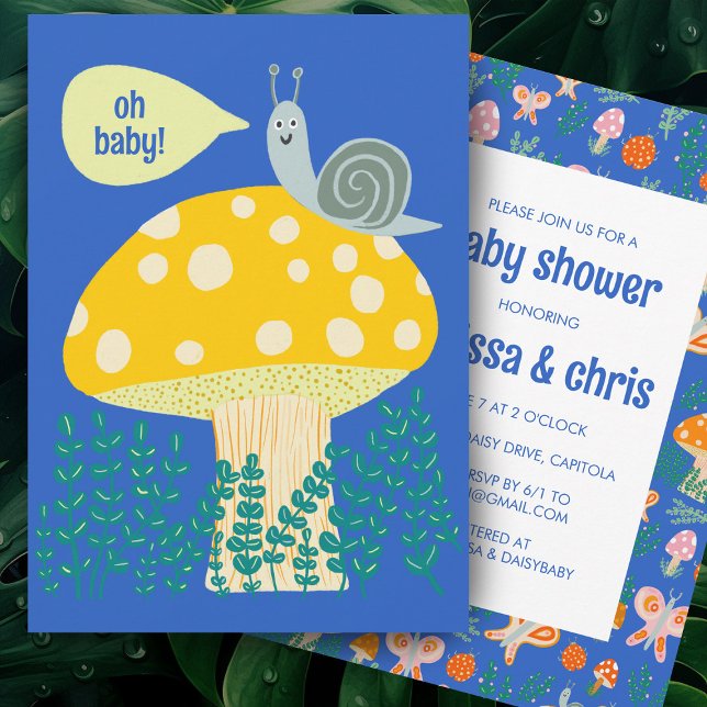 Convite Chá de fraldas PERSONALIZÁVEL Adorável De Cogumelo (Snail Mushroom Cute Adorable CUSTOM BABY SHOWER Invitation
)