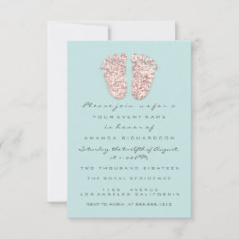 Convite Chá de fraldas Pés-Prata Garota-Menina Glitter Ros