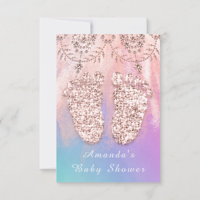 Convite Chá de fraldas Pés-Prata Garota Real Rosa Rosa (Verso)