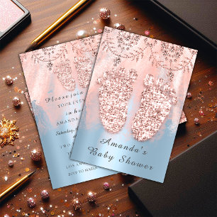 Convite Chá de fraldas Pés-Prata Garota Rosa Azul