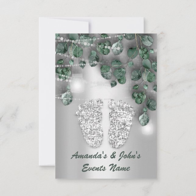 Convite Chá de fraldas Pés Russo Cinza Verde Garoto (Verso)