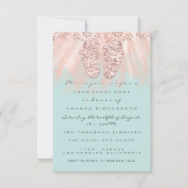 Convite Chá de fraldas Pés Silver Girl Roya Rosa Glitter