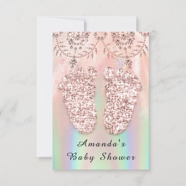 Convite Chá de fraldas Pés Silver Girl Royal Holographic (Verso)