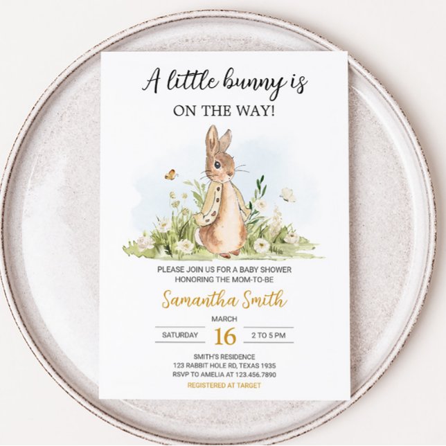 Convite Chá de fraldas Peter Rabbit (Rabbit Gender Neutral Baby Shower Invitation)