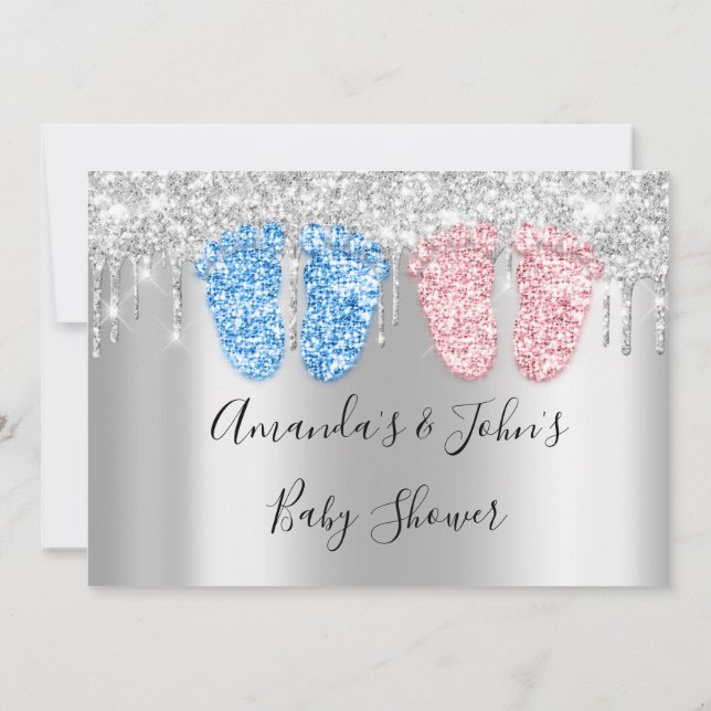 Convite Chá de fraldas pica prata penteado gêmeos beija ga (Verso)