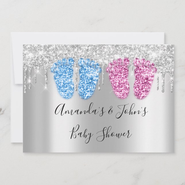 Convite Chá de fraldas pica prataTwins Garota Azul (Verso)