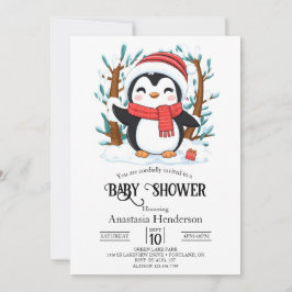 Convite Chá de fraldas Pinguim Encantador de Neve