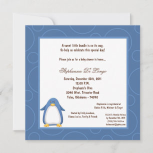 Convite chá de fraldas Pinguin Pok-a-Dot 5x7