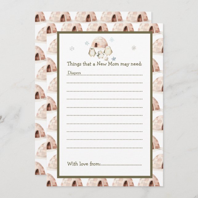 Convite Chá de fraldas Pinguins de inverno (Frente/Verso)