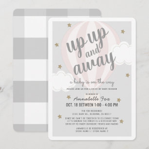 Convite Chá de fraldas Pink, Balão de Ar Quente para Cima,
