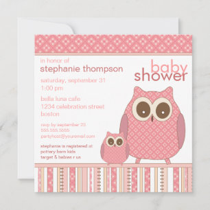 Convite Chá de fraldas PInk da Mama Owl & Baby Owl