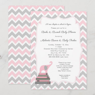 Convite Chá de fraldas Pink Elephant Book, livros e brunch