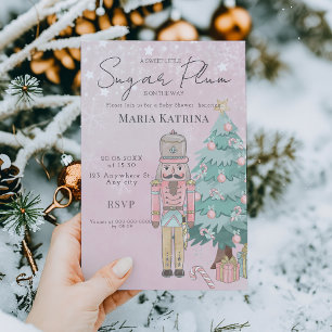 Convite chá de fraldas Pink Nutcracker de aquarela Natal