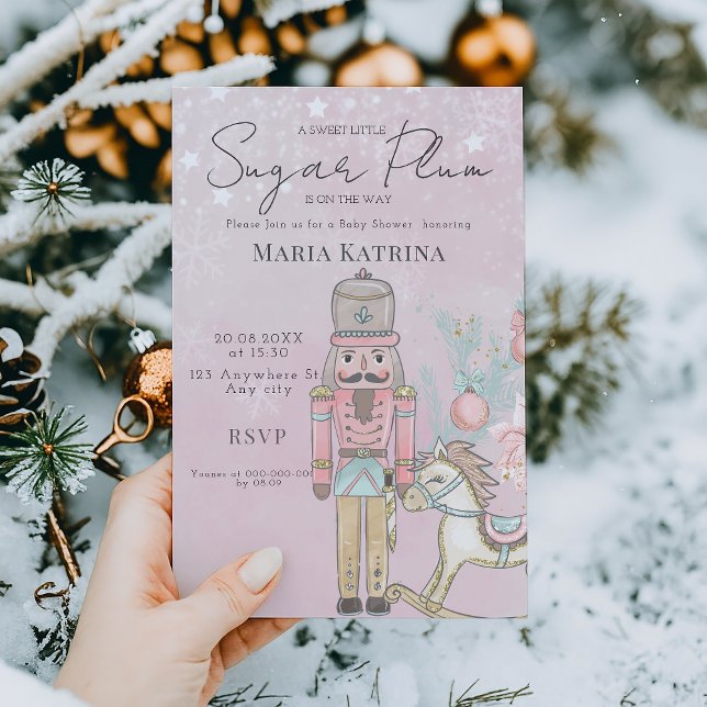 Convite chá de fraldas Pink Nutcracker de aquarela Natal (Criador carregado)