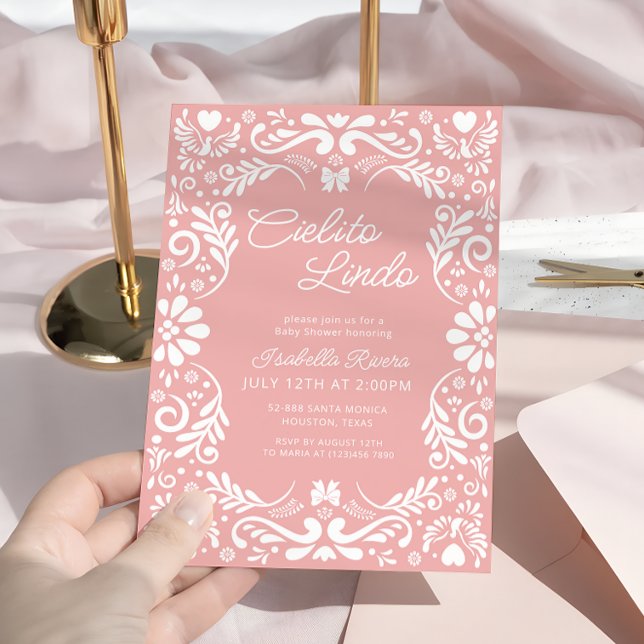 Convite Chá de fraldas Pink Papel Picado Mexicano (Criador carregado)