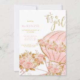 Convite Chá de fraldas Pink Peony Floral Balon Girl