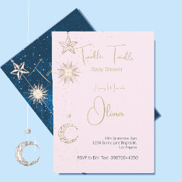 Convite Chá de fraldas Pink Stars Lua Twinkle